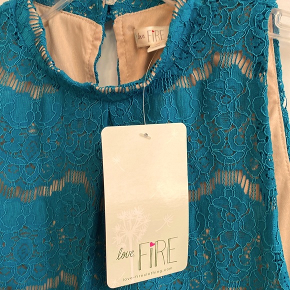 NWT LOVE FIRE Teal Lace, Lined Sleeveless Shirt Top Blouse Boho Blouse - Picture 4 of 9